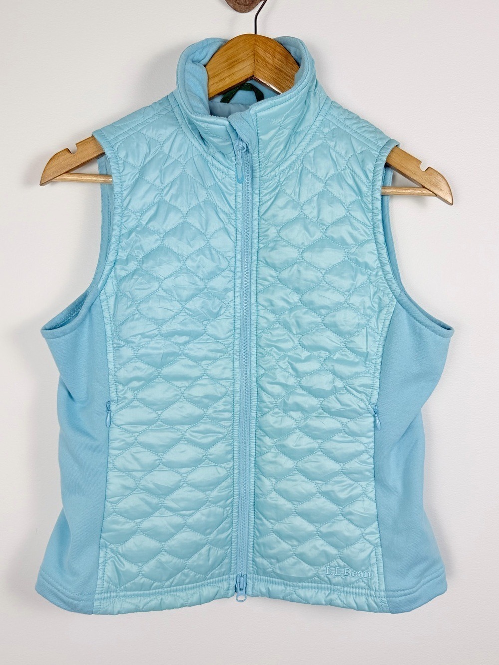 L.L. Bean Baby Blue Quilted Fleece Vest XS Petite Coastal Golfcore